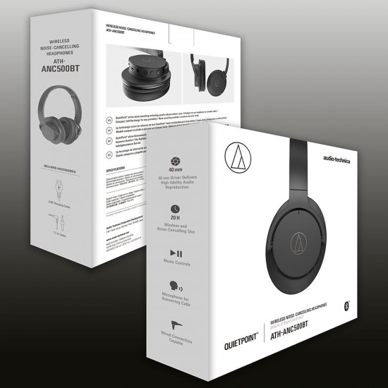 Audio-Technica ATH-ANC500BT Active Noise-Cancelling Wireless Bluetooth Over-Ear Headphones